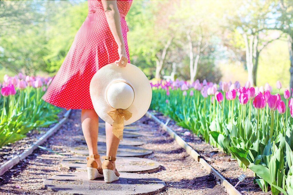 garden, woman walking, hat, tulips, spring, spring walk, stroll, woman, nature, summer, pathway, path, woman walking, woman walking, woman walking, woman walking, woman walking, hat, spring, spring walk, spring walk, woman, pathway